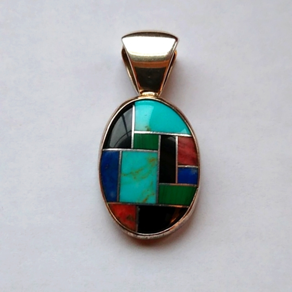 Carolyn Pollack Southwest Gemstone Pendant .925 Sterling Silver Turquoise Lapis